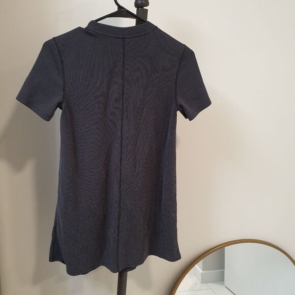 Lululemon Ribbed Softstreme Black Tshirt Dress W/Pocket Yoga Athletic Relaxed 0 - Picture 4 of 9